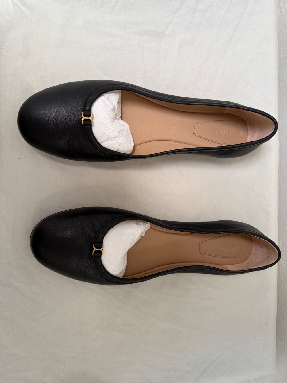 Chloé Marcie Round Toe Ballerina Flats Black Leather Size 40 NWT Box Dust Bag - Picture 10 of 14